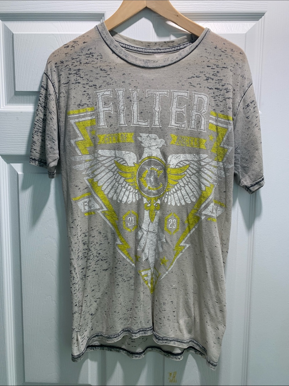 Filtered Short-Sleeve Graphic Tee in Heather Gray with Yellow Accent